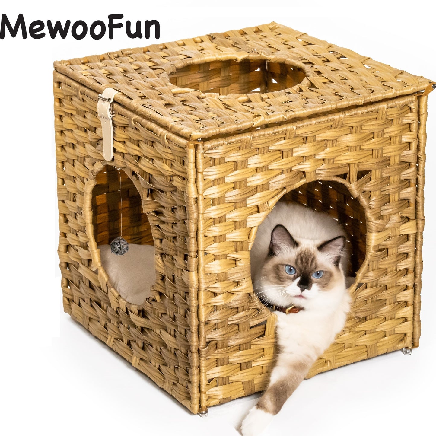 Mewoofun Cat House for Indoor Hand-Woven Wicker Beds Cozy Cave Cat Hideaways 15.75x15.75x15.75 Inches Cat Cages in  US Stock