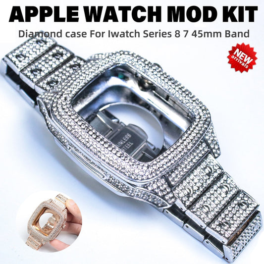 Luxury Lady Diamond Modification Kit For Apple Watch series 8 7 45mm Sparkling Diamond band & case for i Watch 8 7 Refit MOD KIT