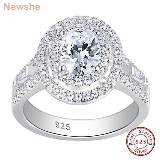 Newshe Solid 925 Sterling Silver Halo Oval Shape Engagement Ring for Women 1.88Ct AAAAA CZ Bridal's Wedding Jewelry BR1097