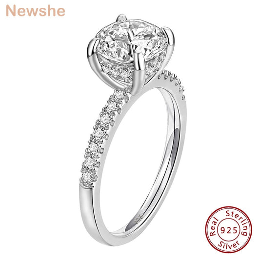 Newshe 1.8Ct Round Cut AAAAA Cubic Zircon Wedding Engagement Ring For Women 925 Sterling Silver Classic Jewelry