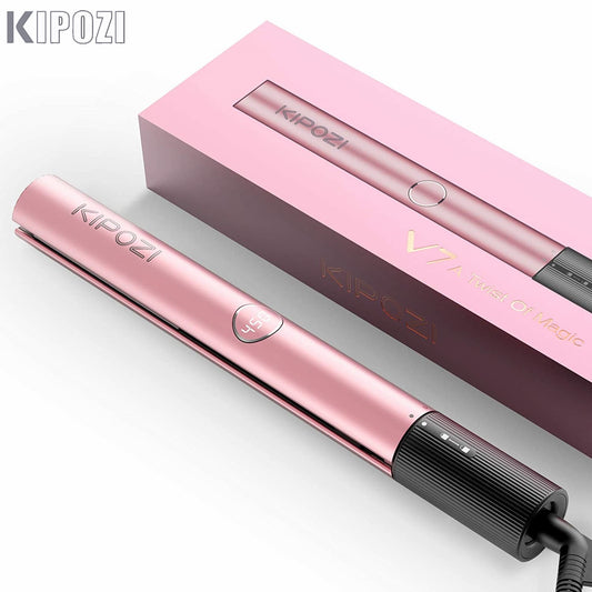 KIPOZI Professional Hair Striaghtener Nano Titanium Instant Heating Flat Iron 2 In 1 Curling Iron Hair Tool with LCD Display