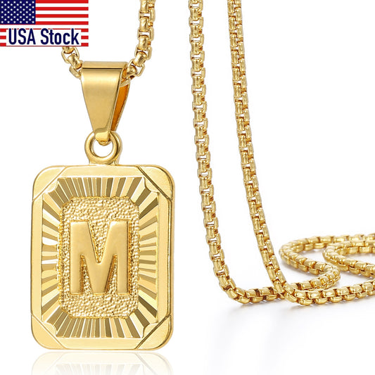 Initial Name Necklaces for Women Men Gold Color  26 Letters Pendant Box Chain Best Friend Personal Jewelry Dropshipping