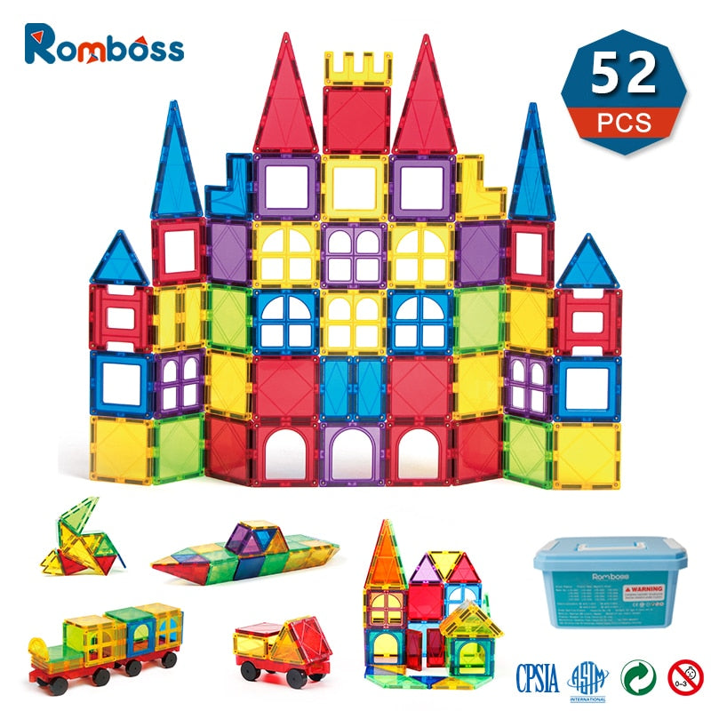 52 PCS Big Size Magnetic Construction Building Blocks Sets Montessori Educational Toys DIY 3D Magnetic Tiles  for Kids Gifts