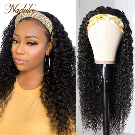 Nadula Curly Headband Wig Human Hair 8-26 Curly Hair Headband Wig Brazilian Virgin Human Hair Wigs With Headband Natural Looking