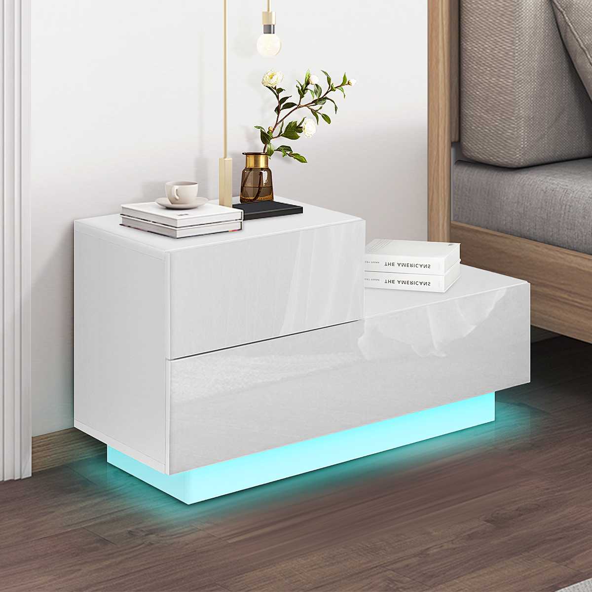 Luxury LED Nightstand Bedside Cabinet Bedside Table of 2 Drawers Coffee Table Bedside Table Nights Stands Home Bedroom Furniture