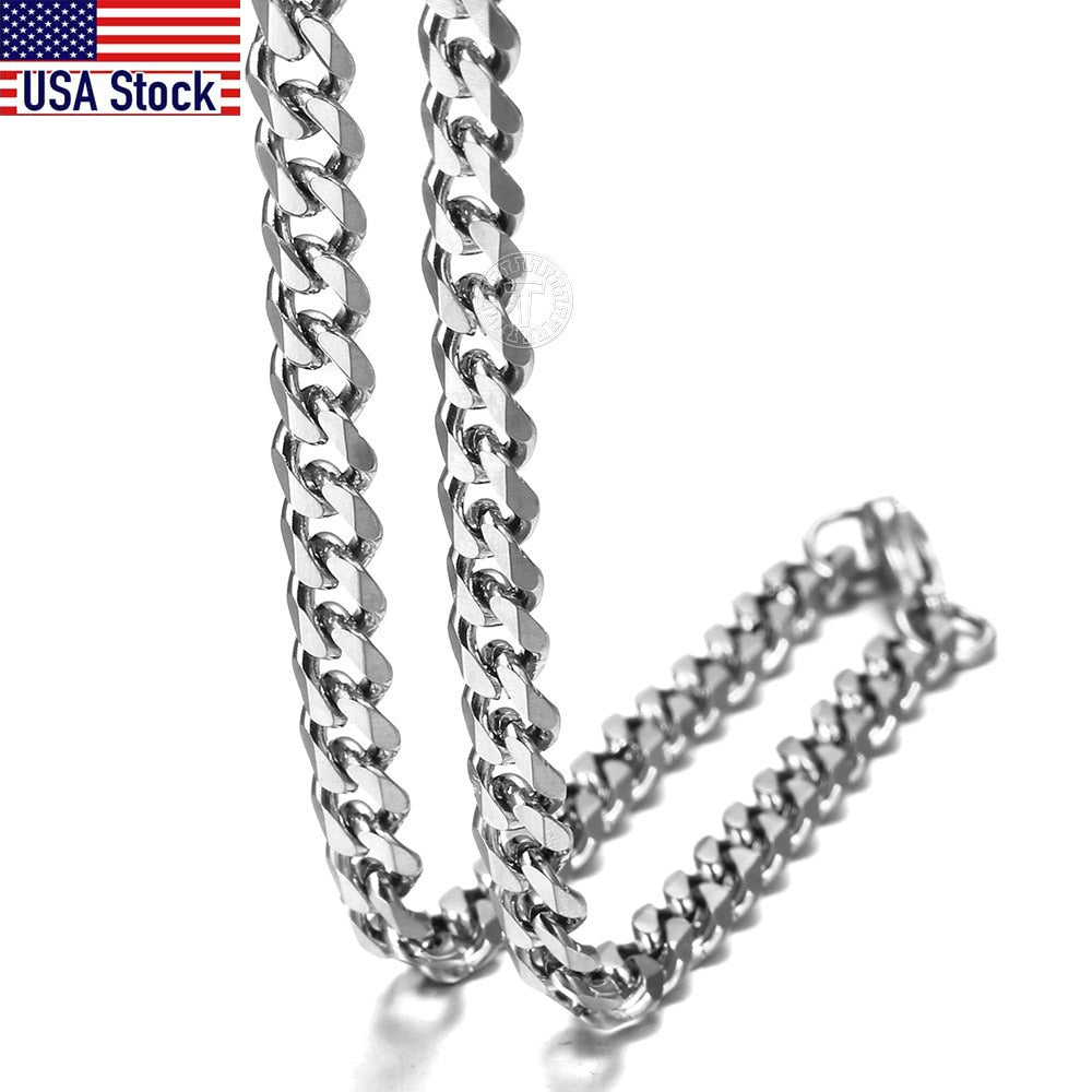 3-7mm Cuban Chain Necklace for Men Women Silver Color Stainless Steel Miami Curb Link Choker Dropshipping Jewelry