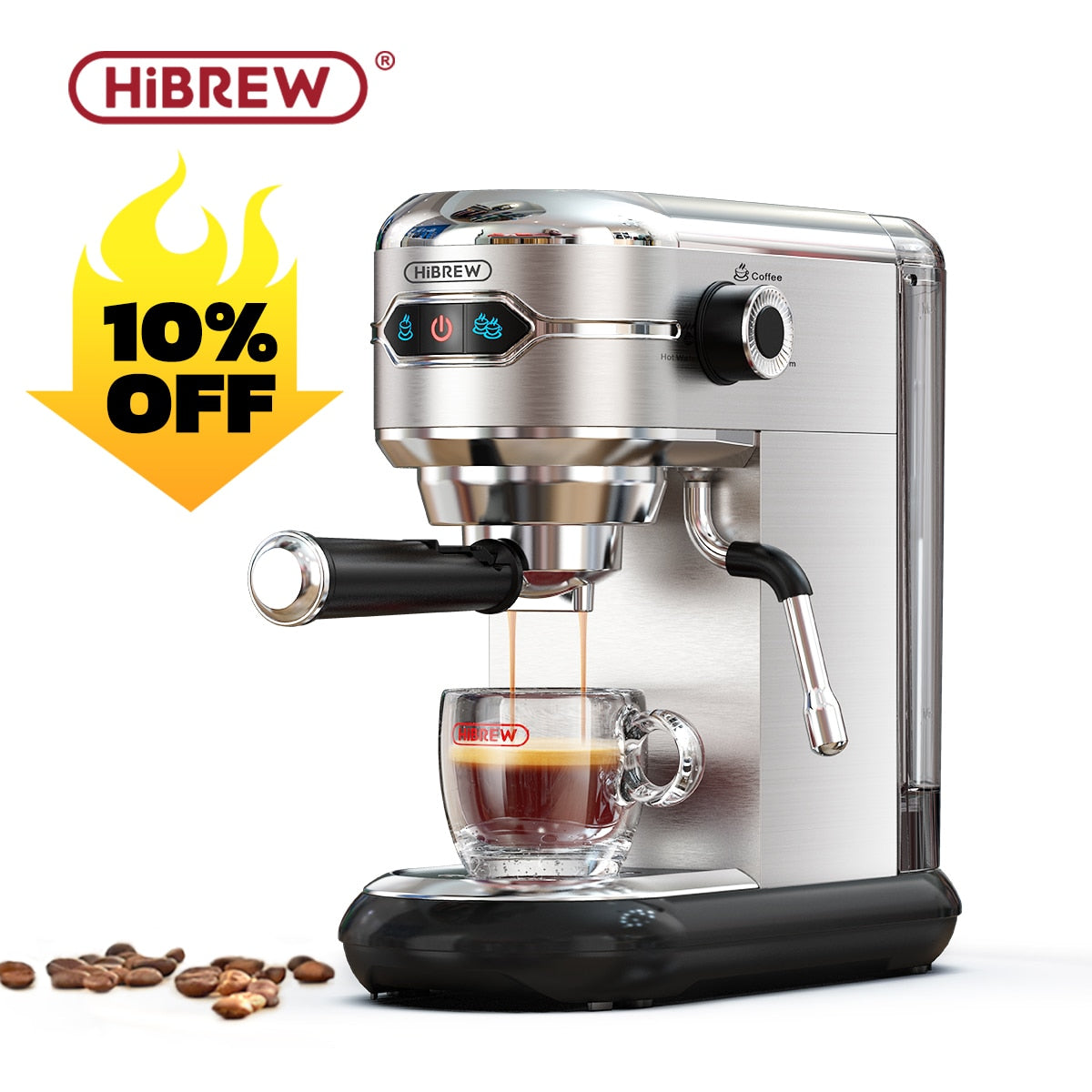 HiBREW Coffee Maker Cafetera 19 Bar Inox Semi Automatic Super Slim ESE POD&amp; Powder Espresso Cappuccino Machine Hot Water H11