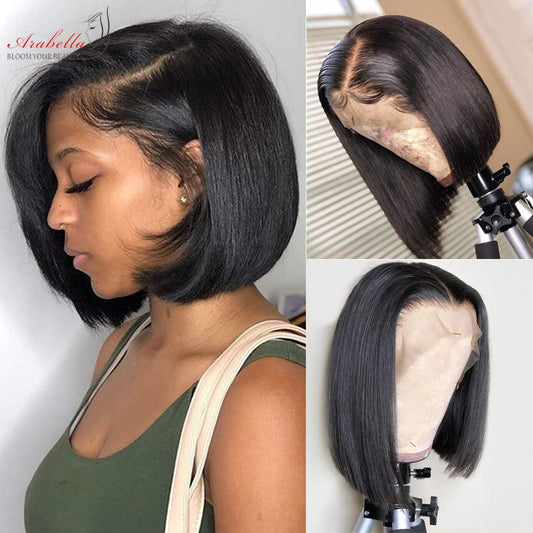 Lace Front Human Hair Wig 13x4 Transparent Lace Pre Plucked Bleached Knots Arabella Remy Bob Wig Human Hair Lace Frontal Wig