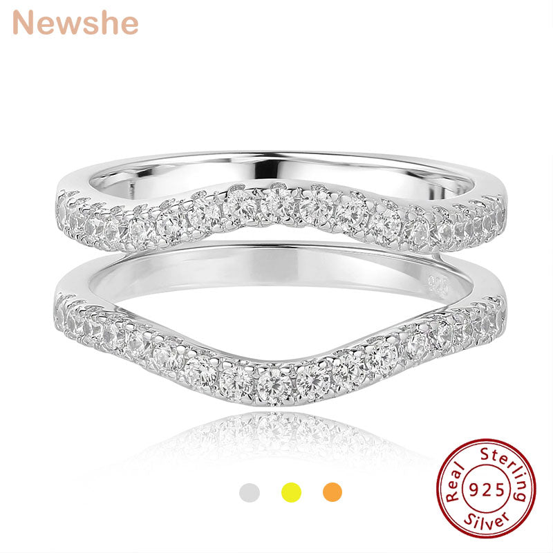 Newshe Women's Ring Enhancers Curved Guard Engagement Wedding Band 925 Sterling Silver Cubic Zirconia Fine Jewelry Size 5-10