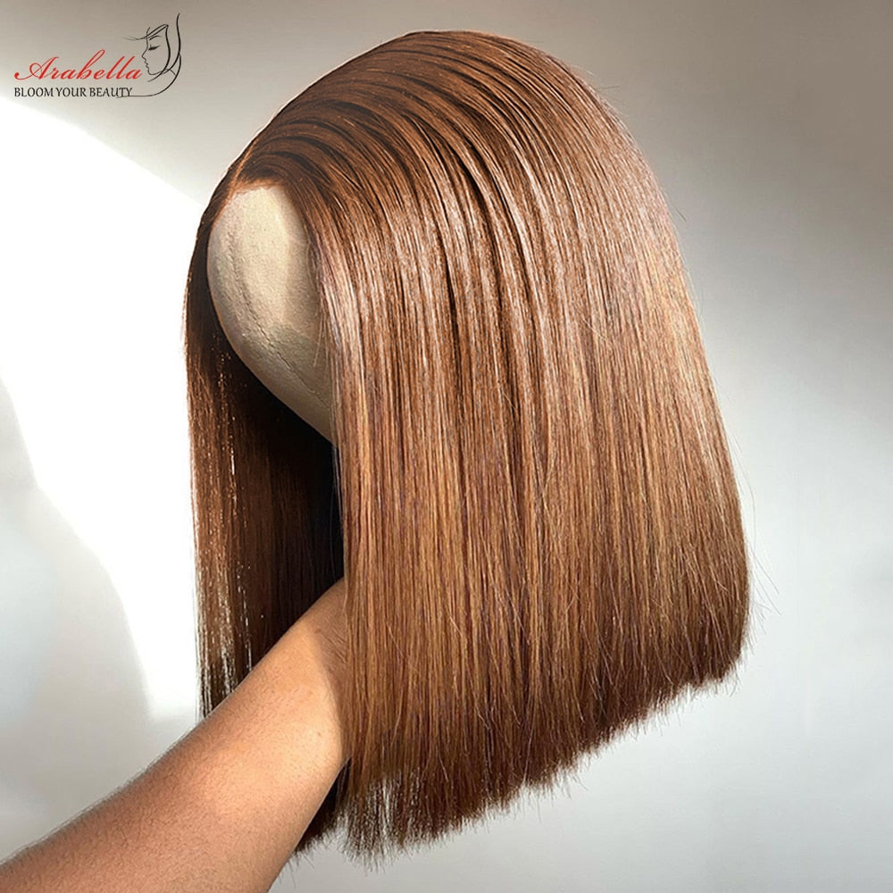 Brown Hair Bob Wig 4x4 Transparent Lace Wig 100% Human Hair Wigs Bleahced Knots Arabella Remy Human Hair T Part Lace Wig