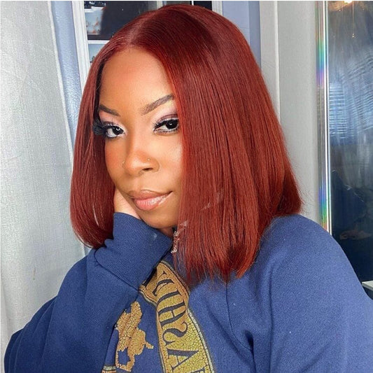 Reddish Brown Bob Lace Frontal Wig Human Hair 13x4 Straight Lace Front Wig Short Bob Wig Copper Red Lace Frontal Bob Wigs