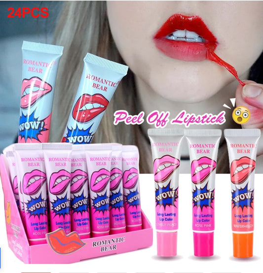 24pcs Lip Tint Peel off Set Red Lip Stain Long Lasting Waterproof Lipstick Lip Gloss Sets for Women Tear-off Colored Matte Lip