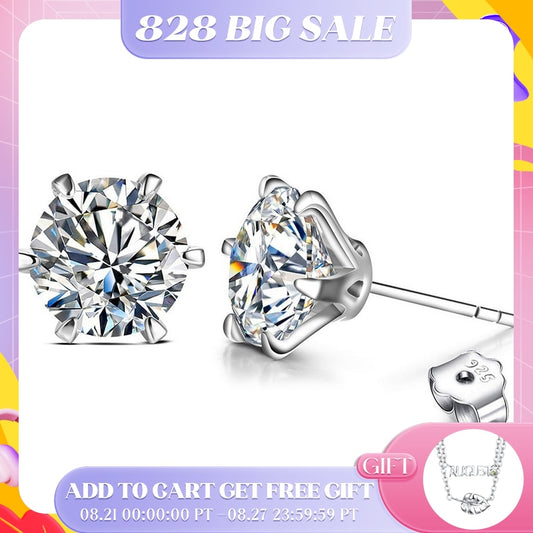 New Arrival 3.0 Carat Moissanite Gemstone Stud Earrings for Women Solid 925 Sterling Silver D color Solitaire Fine Jewelry