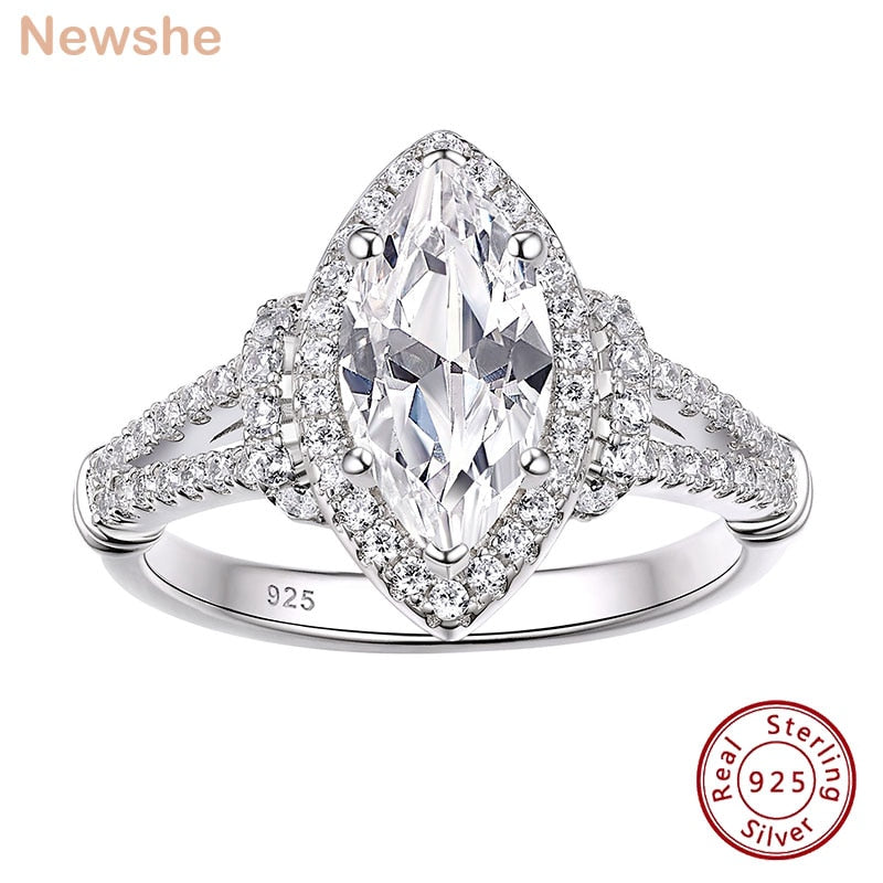 Newshe 925 Sterling Silver Engagement Rings for Women Marquise Cut White AAAAA Cubic Zirconia Exquisite Fine Jewelry