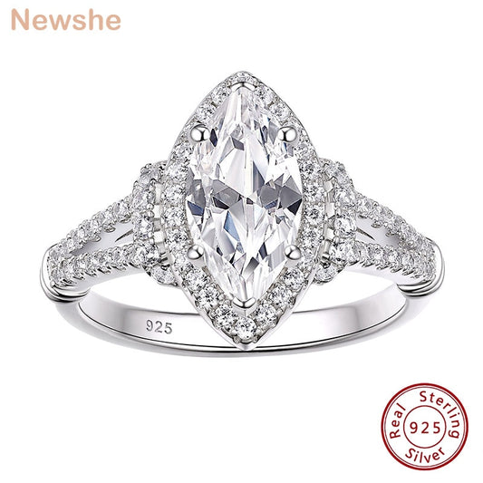 Newshe 925 Sterling Silver Engagement Rings for Women Marquise Cut White AAAAA Cubic Zirconia Exquisite Fine Jewelry