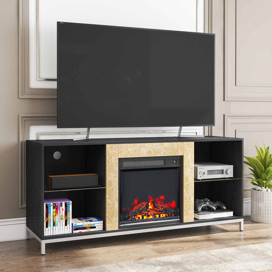 2-IN-1 Design Fireplace TV Stand for TVs up to 60&#39;&#39; Modern Entertainment Center Adjustable Shelf with Home Fireplace US STOCK