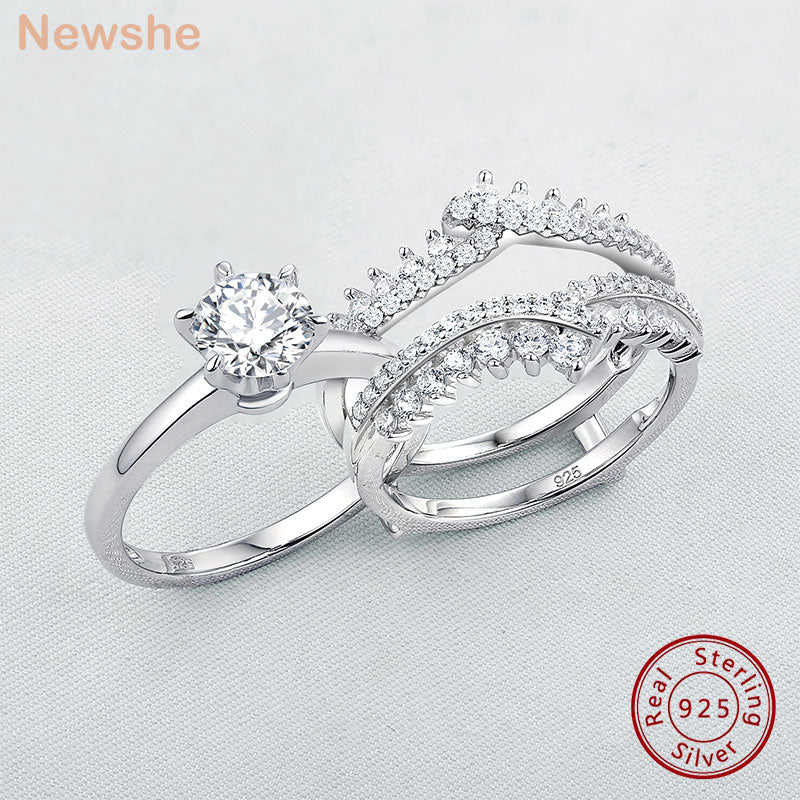 Newshe Wedding Rings for Women Engagement Ring Enhancer Band Bridal Set Sterling Silver 1.8Ct Cz Fine Jewelry BR0910