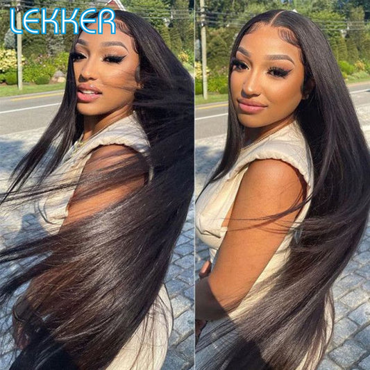 Lekker Straight 13x4 Transparent Lace Frontal Human Hair Wig For Women Pre Plucked Glueless Brazilian Remy Hair 180% Density