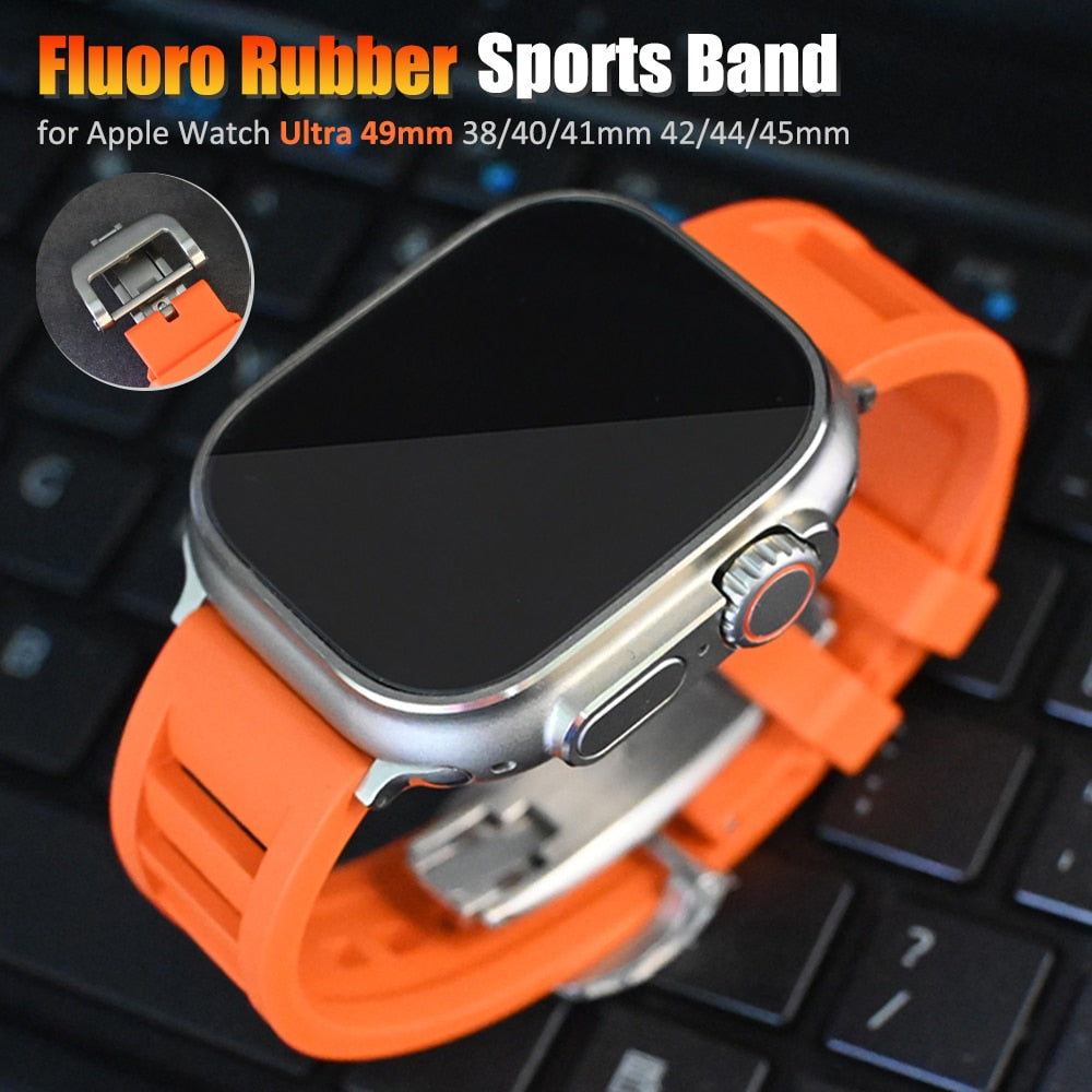 Luxury Fluoro Rubber Band for Apple Watch Ultra 49mm 42mm 44mm 8 45mm Bracelet Sport Watchband for iWatch 8 7 se 6 5 4 3 40 41mm