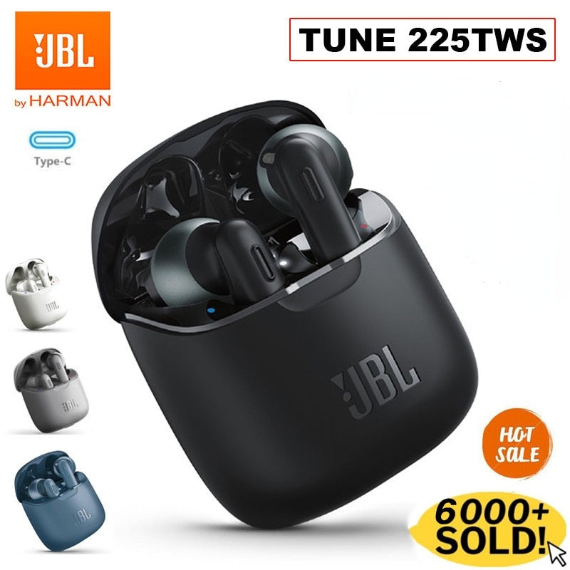 Original JBL TUNE 225TWS Wireless Bluetooth Earphones Waterproof Stereo Earbuds Bass Sound Headphones T225 TWS Headset with Mic