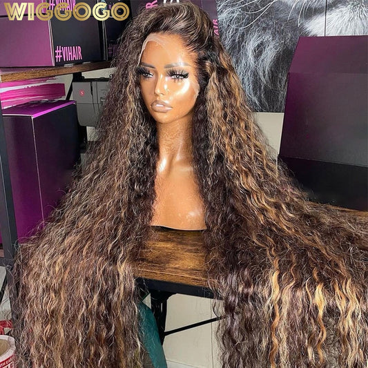 Wiggogo 13x6 Highlight Curly Lace Front Human Hair Wig 13X4 Loose Deep Wave Frontal Wig Ombre Colored 30 Inch Hd Lace Wigs