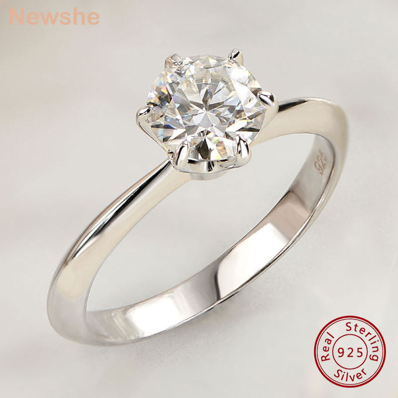 Newshe Solitaire 1 Carat D Color Moissanite Engagement Rings for Women 925 Sterling Silver Wedding Jewelry Size 4-13