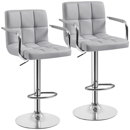 2PCS PU Leather Swivel Bar Stools with Backrests Footrest for Kitchen Dining Room, Light Gray