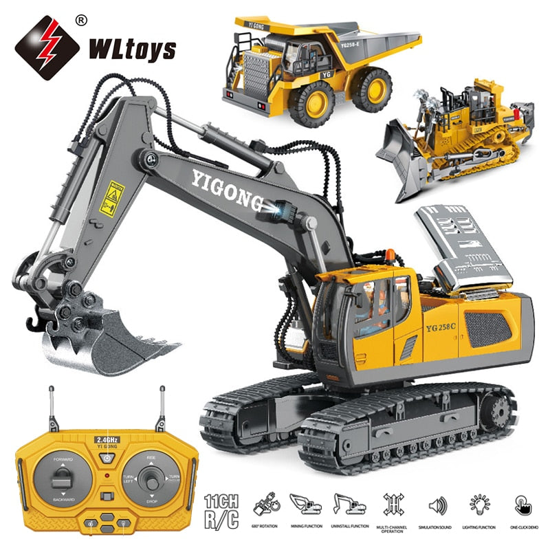 WLtoys Alloy 2.4G Rc Car / Excavator / Dump Truck / Bulldozers 11 Channels With Led Lights Engineering Car Children Electric Toy