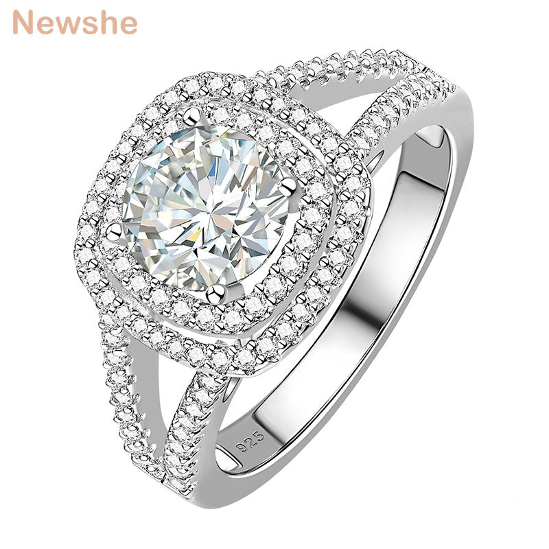 Newshe 925 Sterling Silver Engagement Rings for Women Halo 1.25 CT Round Shape AAAAA Cubic Zircon Wedding Fine Jewelry Size 5-10