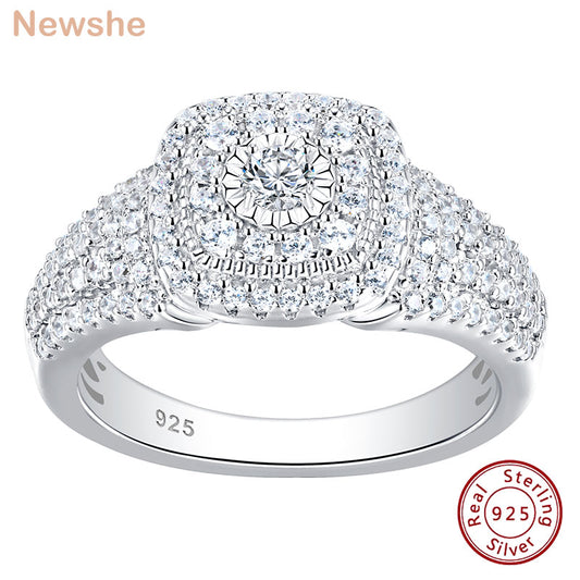 Newshe Solid 925 Sterling Silver Halo Round Cut Engagement Ring For Women Classic Wedding Jewelry AAAAA Cubic Zircons BR1091