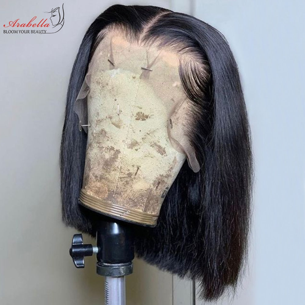 13x6 Lace Frontal Wig 100% Human Hair Wigs Bob Pre Plucked Bleached Knots Arabella Remy Straight Lace Front Bob Wig