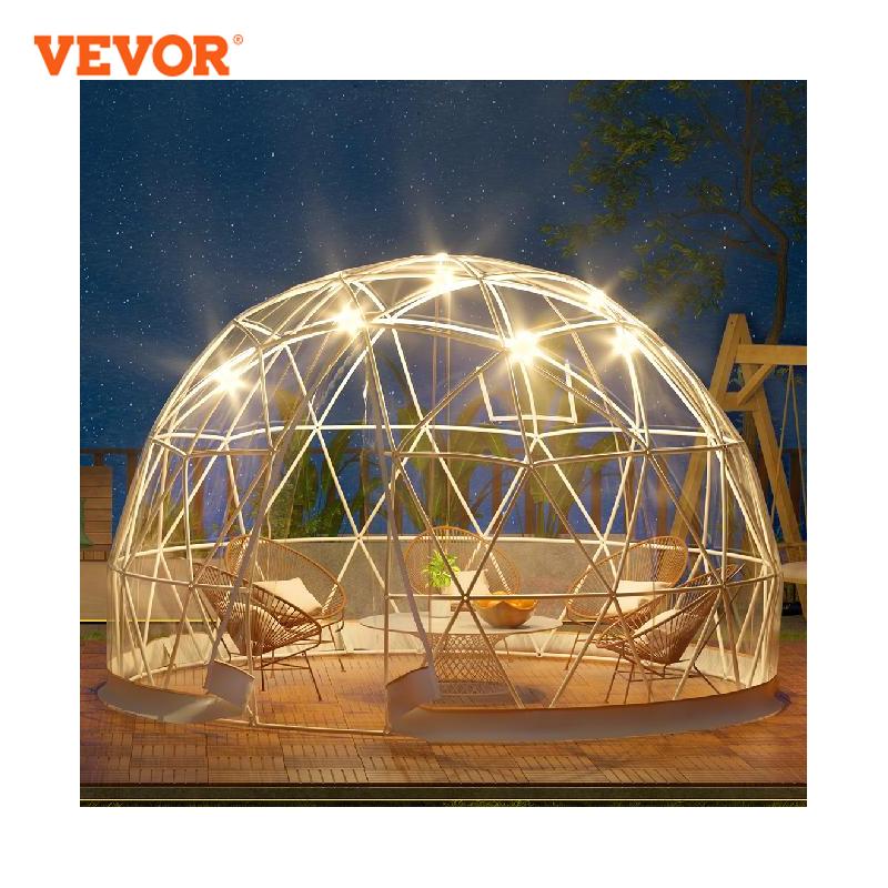 VEVOR Bubble Tent Garden Igloo 9.5/12ft With LED PVC Cover Geodesic Greenhouse Dome for Outdoor Sunbubble Backyard Bubble House