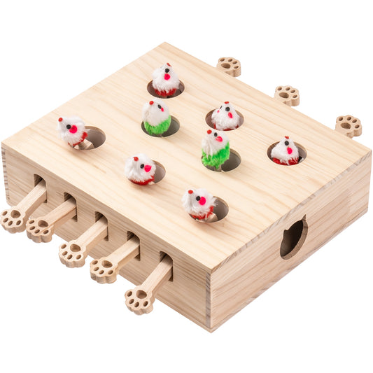 Mewoofun Cat Toys Interactive Whack-a-mole Solid Wood Toys for Indoor Cats Kitten Catch Mice Game 8 Holes US Stock