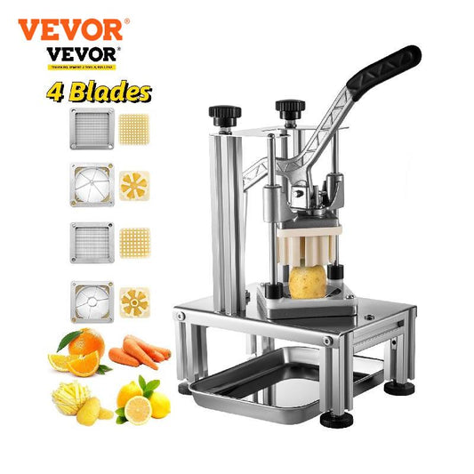 VEVOR Commercial Vegetable Chopper with 4 Stainless Steel Blades Home French Fry Dicer Potatos Onions Manual Slicer Fruit Cutter