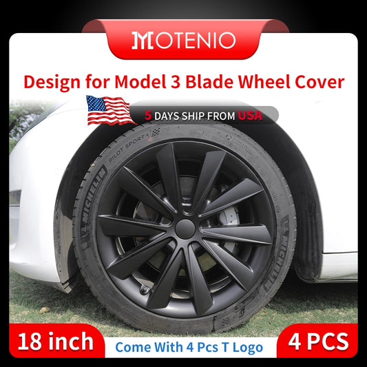 4PCS For TESLA Model 3 18 Inch Blade Wheel Cover Hubcaps Whirl Cap