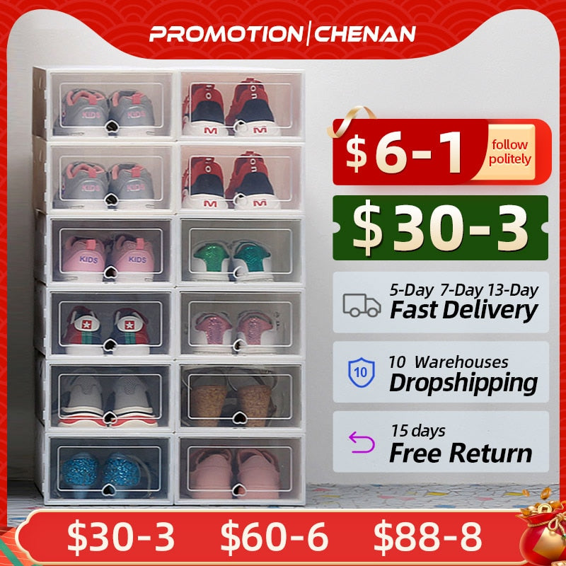 6pcs Transparent Shoe Box Thickened Dustproof Desktop Cosmetic Storage Box Stackable Combination Shoe Cabinet Shoe Organizers