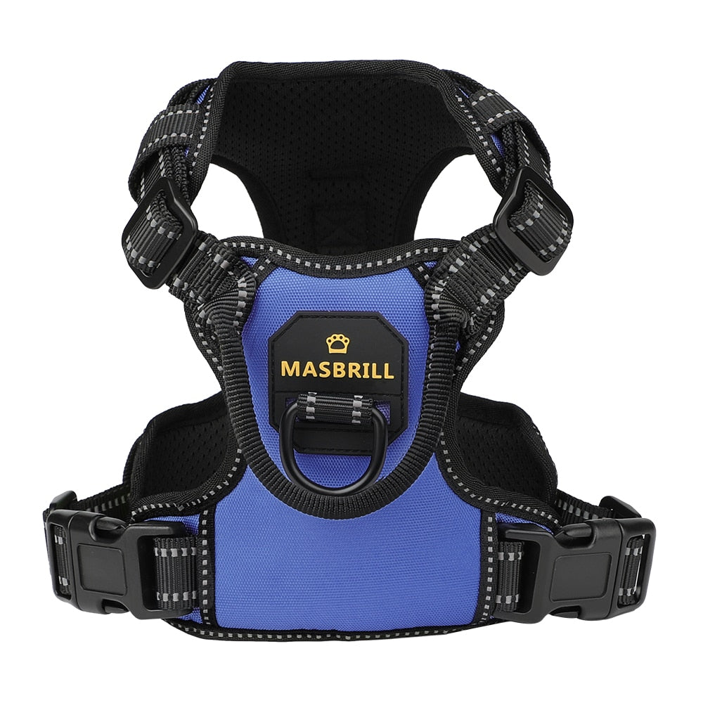 MASBRILL Dog Harness Pet Reflective Nylon No Pull Adjustable Medium Large Naughty Dog Vest Safety Vehicular Lead Walking Running