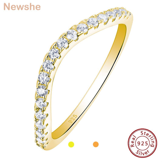 Newshe Rose Yellow Gold Curved Wedding Bands For Women Stacking Solid 925 Sterling Silver Eternity Rings Cz Wishbone Size 3-13