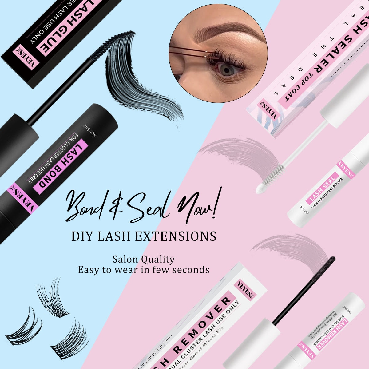 Veyes Inc 5ml Cluster Lash Bond Seal Veyelash DIY Eyelash Extension Glue Adhesive Retention Coating Waterproof No Irritation