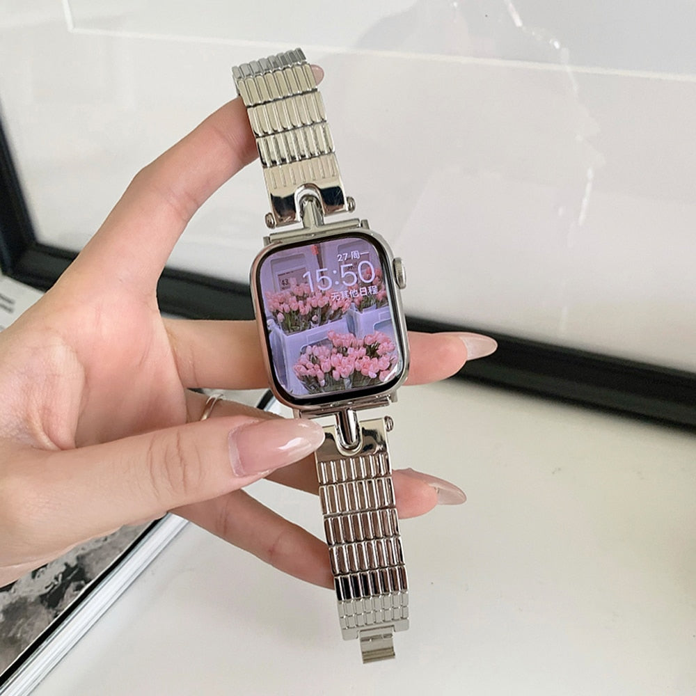 Stainless Steel Band For Apple Watch Series 8 7 Ultra 49mm 41mm 45mm 40 44 38 42mm Luxury Metal Lady Strap For iWatch 6 5 4 3 se