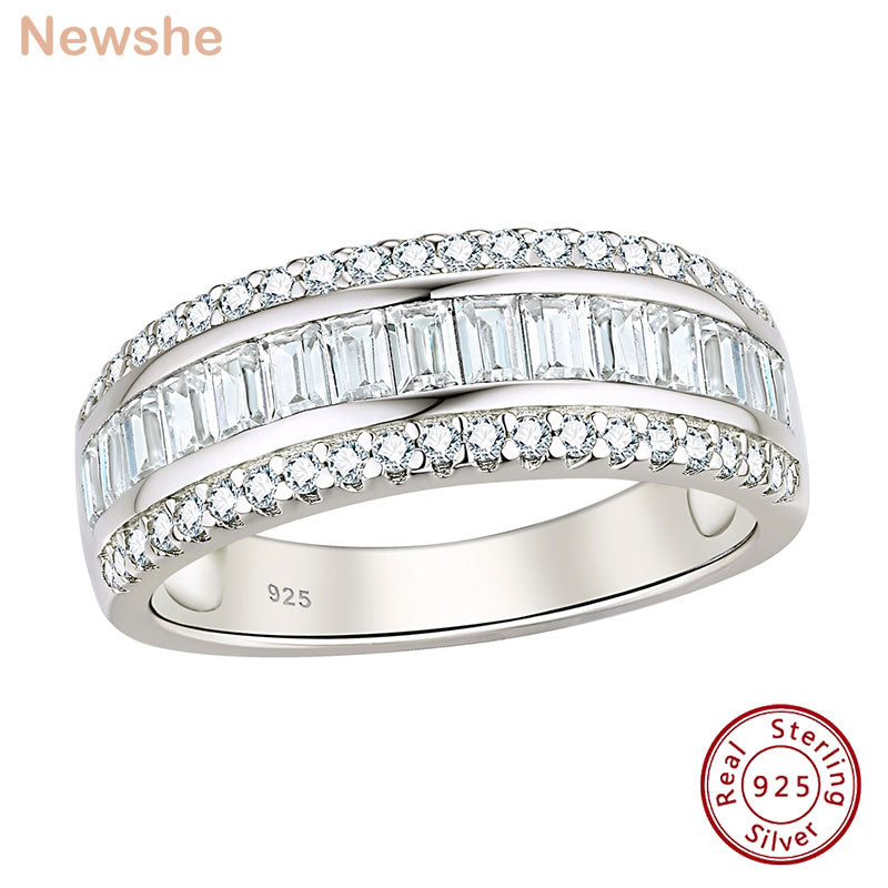 Newshe Pure 925 Sterling Silver Luxury Engagement Wedding Eternity Rings for Women Princess AAAAA Cubic Zirconia Jewelry