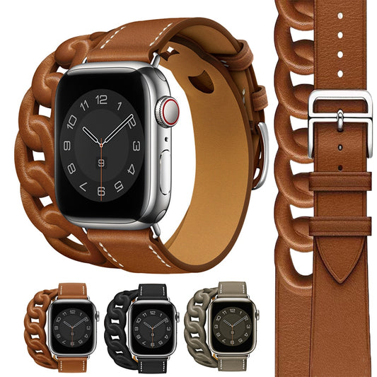 Leather Bracelet Strap For Apple Watch Ultra 49mm Series 3 4 6  5 7 8 41mm 45mm For iWatch SE 44/40mm 42mm 38mm Double Tour Band