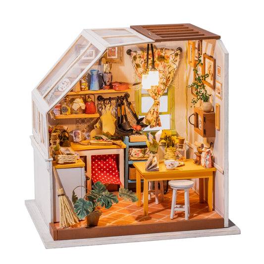 Robotime DIY Wooden Miniature Dollhouse Janson&#39;s Kitchen 1:24 Handmade Doll House Model Building Kits Toys For Children Adult