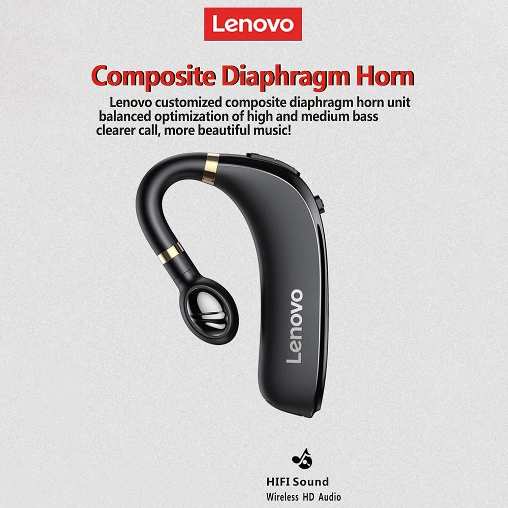 Original Lenovo HX106 Wireless Bluetooth Headset IPX5 Ear Hook Bluetooth 5.0 Earbud With Microphone 20 Hours For Driving Meeting