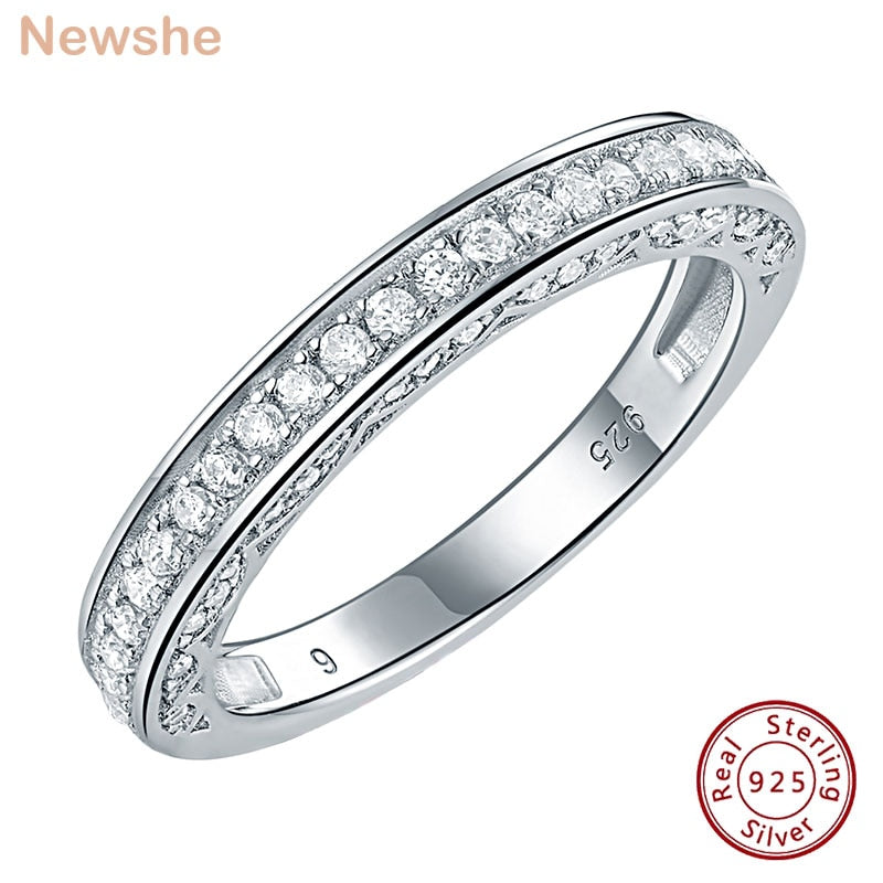 Newshe 925 Sterling Silver Straight Stackable Wedding Ring Engagement Band For Women Trendy Jewelry Size 5-12