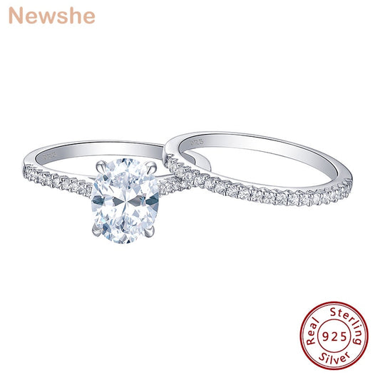 Newshe 2 Pieces 925 Sterling Silver Engagement Rings Set 1.9Ct Oval Shape AAAAA Zircon Jewelry Eternity Wedding Band BR0943