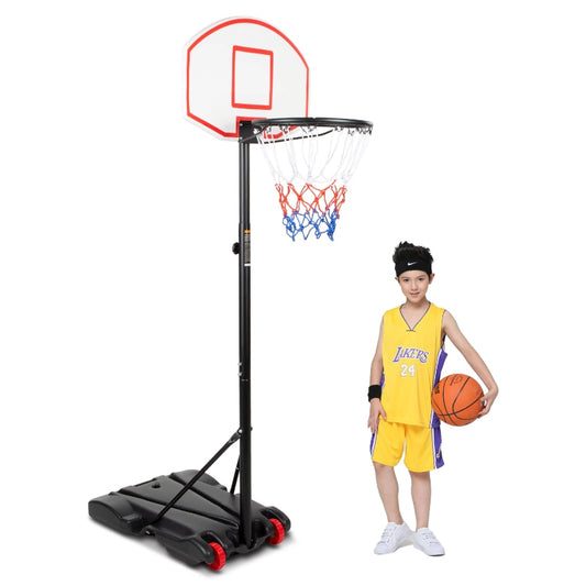 SKONYON Kids Portable Height-Adjustable(5.5ft-6.8ft) Sports Basketball Hoop Backboard System Stand with Wheels - Black