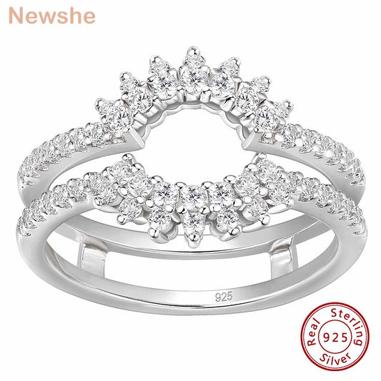 Newshe 925 Sterling Silver Dainty Sunflower Ring Enhancer for Women Engagement Rings AAAAA Cubic Zircon Curved Wedding Band