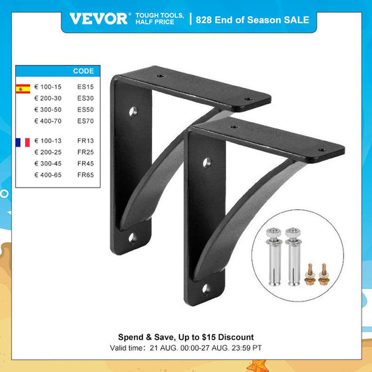 VEVOR 2 Pack Heavy Duty Shelf Brackets Floating Shelf Bracket  7x6x2" 450lbs Load Garage Workshop Home Triangle Shelf Support