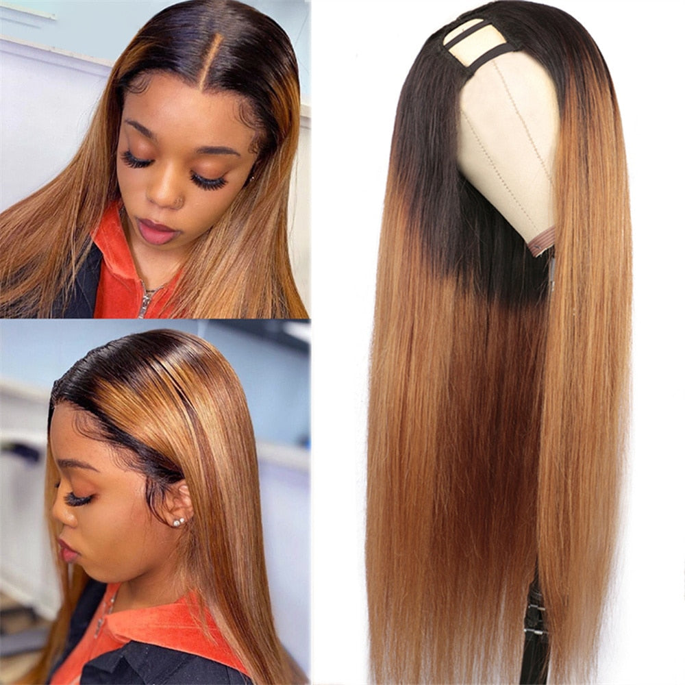 1B30 Ombre U Part Wig Human Hair Brown Colored Clip In Hair Extensions Cheveux Humains Natural Black Upart Human Hair Wigs